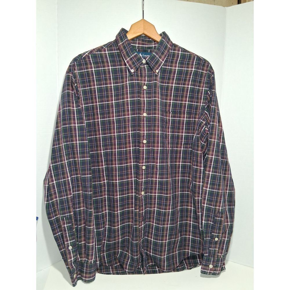 Ralph Lauren Classic Fit Shirt Men's XL Dark Red‎ Multicolor Plaid Button Up
